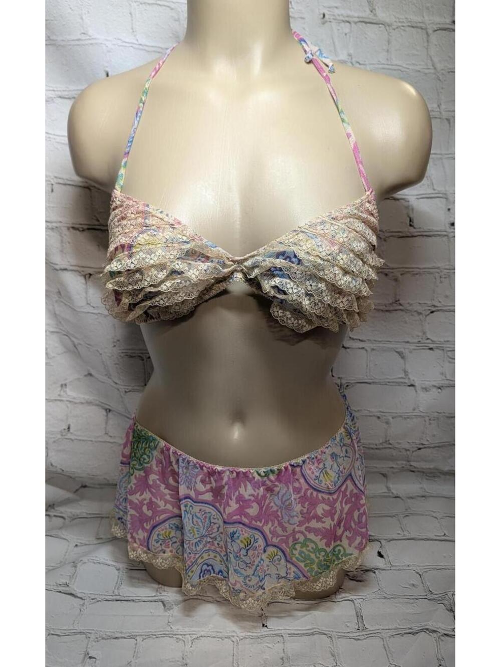 FREDERICKS OF HOLLYWOOD SKIRTED G STRING & RUFFLE TOP VINTAGE NWT MED